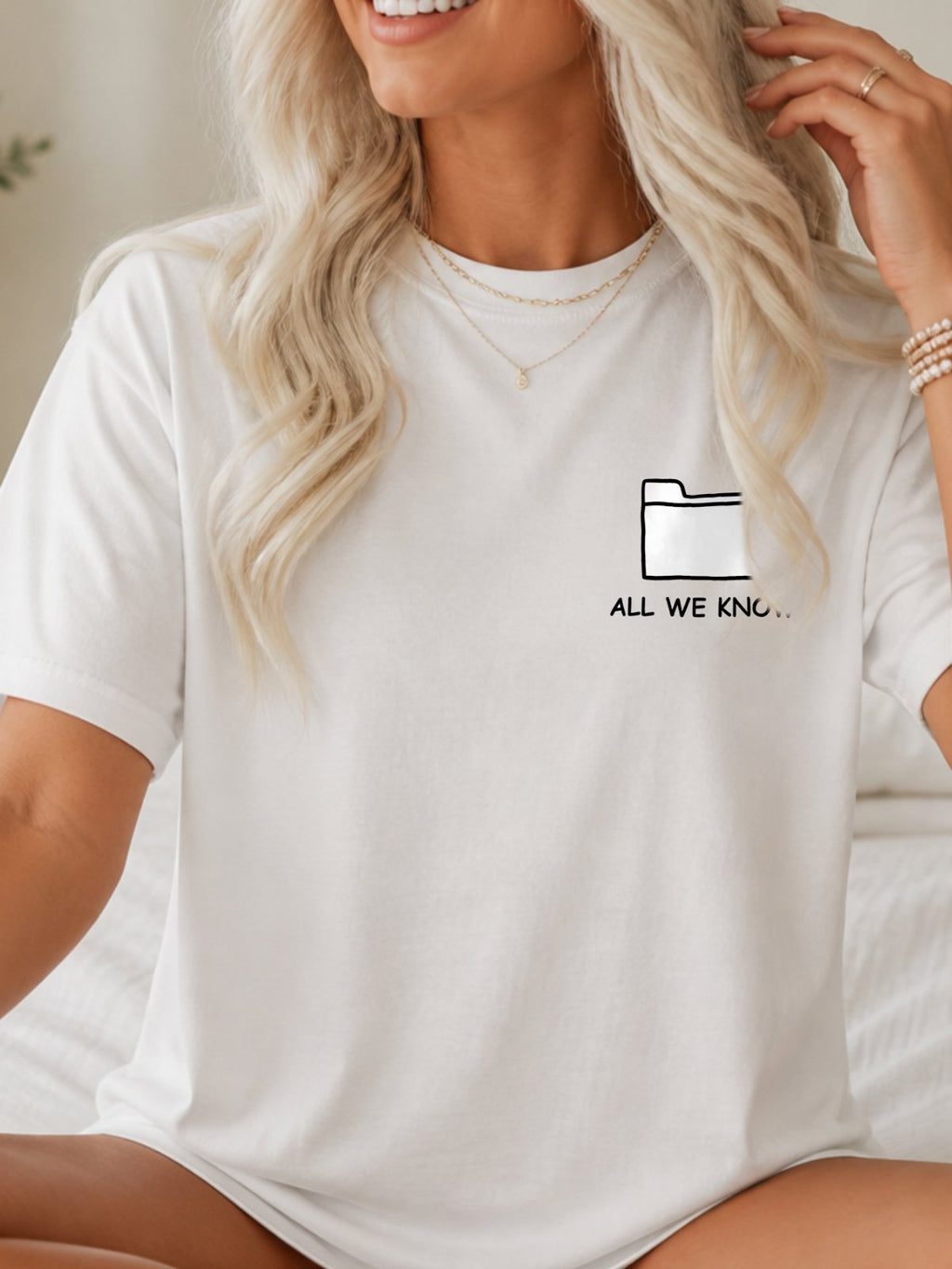 All We Know Folder Doodle Graphic T-Shirt - White Model