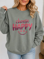 Choose Happy Vintage Boho Graphic Sweatshirt - Hanes_Stonewashed_Green Model