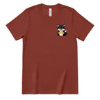 Cute Wolf Eating Ramen Pocket Print Tee, Kawaii Noodle Lover Shirt, Small Graphic T‑Shirt, Anime Food Tee, Casual Minimal Animal Top - Rust Front