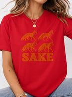 Four Foxes Sake Graphic T-Shirt - Red Model