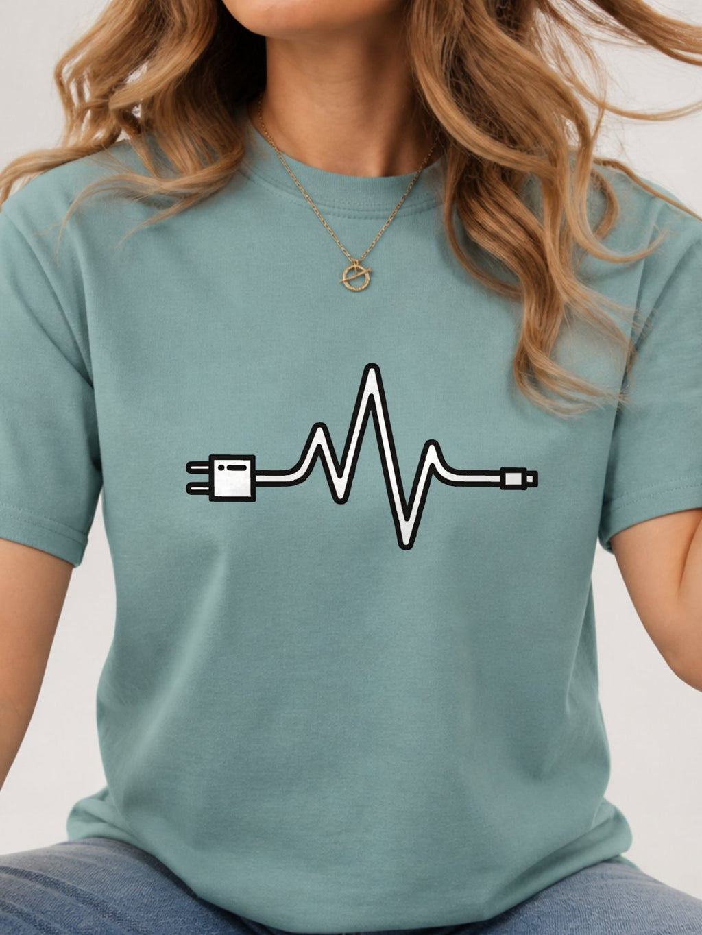 Power Cord Wave Line Graphic T-Shirt - Aquatic Model