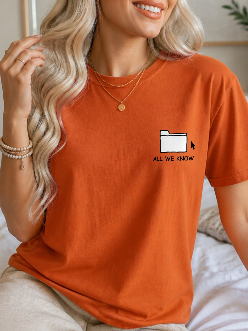 All We Know Folder Doodle Graphic T-Shirt - Texas Orange Model