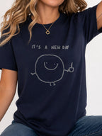 It's A New Day Coffee Cartoon Doodle Graphic T-Shirt - Navy Model
