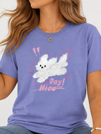 Nice Day Fluffy Dog Graphic T-Shirt - Violet Model