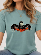 Grim Reaper Skeleton Pumpkin Halloween Tee - Aquatic Model