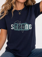 Stay Strong Distressed Script Graphic T-Shirt - Navy Model