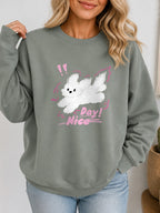 Nice Day Fluffy Puppy Vintage Boho Graphic Sweatshirt - Hanes_Stonewashed_Green Model