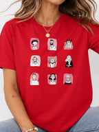 Cute Cartoon People Characters T-Shirt - Red Model