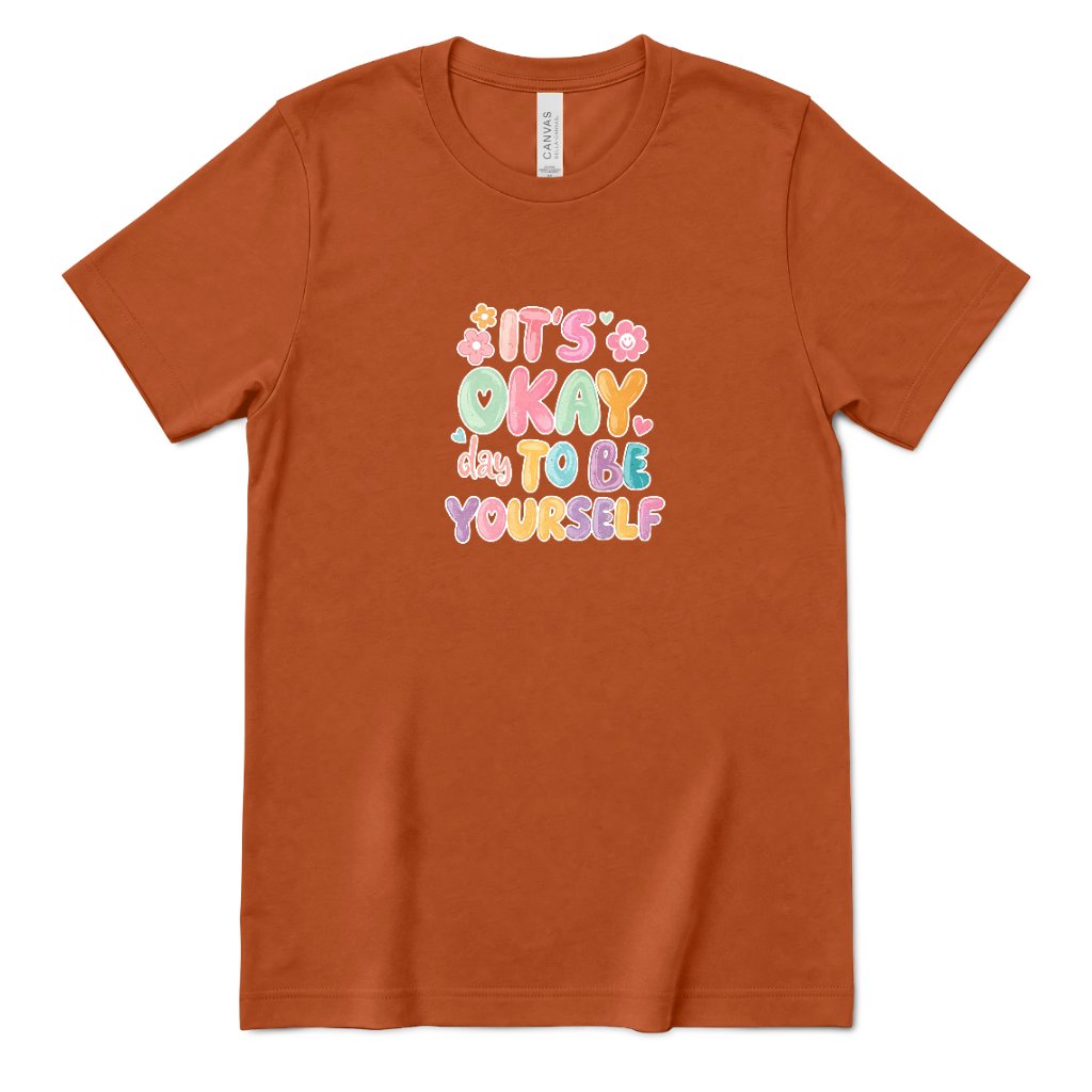 Retro Bubble Letter Positive Tee, Self Acceptance Graphic T‑Shirt, Mental Health Awareness, Be Kind To Yourself Top - Autumn Front