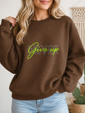 Never Give Up Vintage Boho Graphic Sweatshirt - Hanes_Army_Brown Model