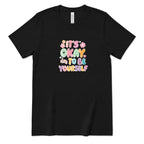Retro Bubble Letter Positive Tee, Self Acceptance Graphic T‑Shirt, Mental Health Awareness, Be Kind To Yourself Top - Black Front