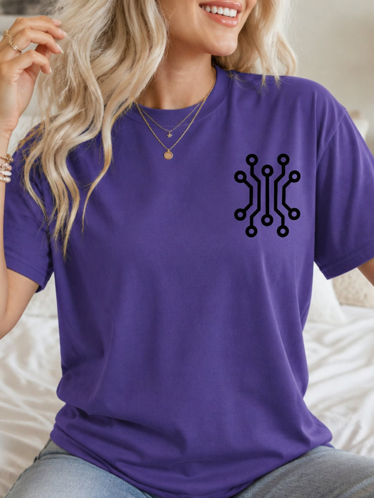 Circuit Board Graphic T-Shirt - Lilac Model