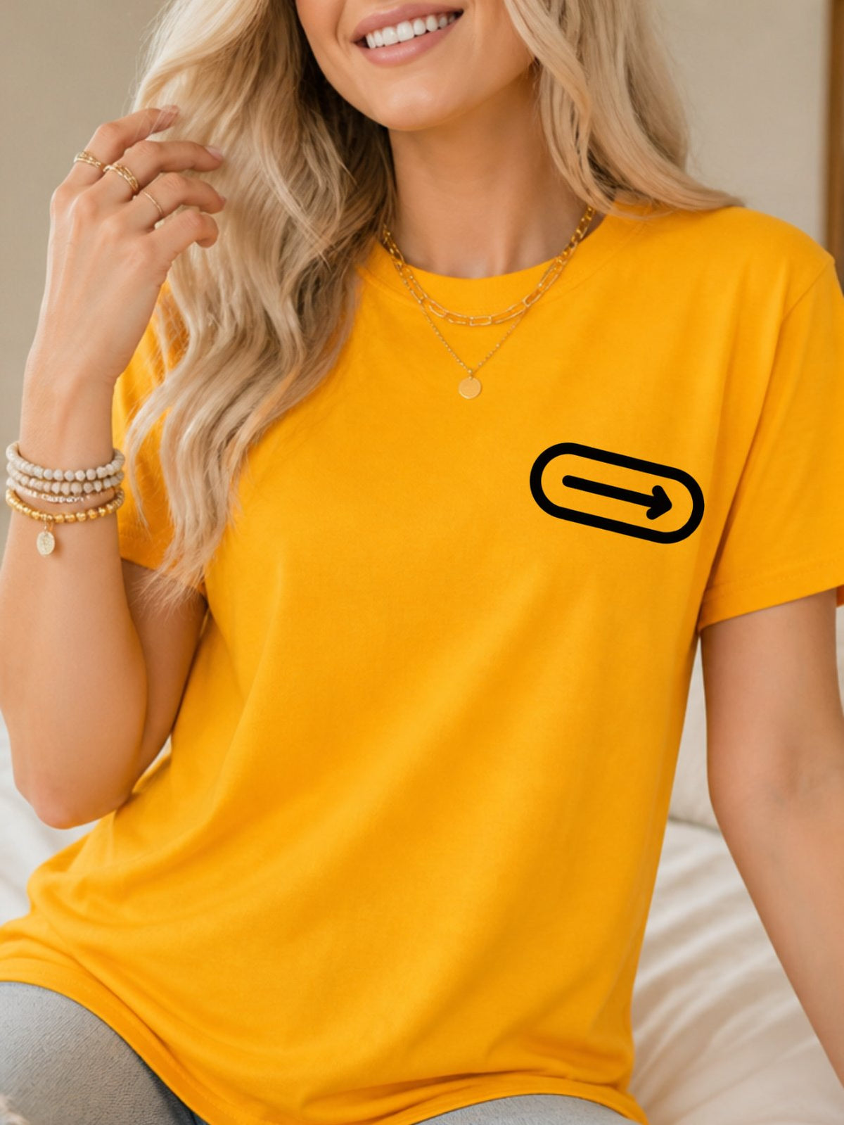 Right Arrow Icon Graphic Tee - Gold Model