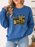 Retro Boho Daisy Spooky Season Sweatshirt - Hanes_Denim_Blue Model