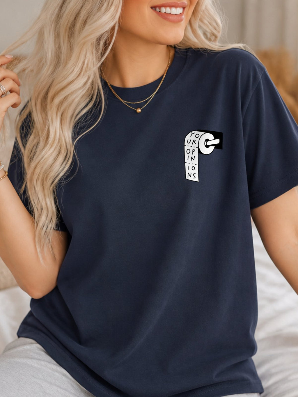 Why Not Bold Hand Drawn Text Graphic T-Shirt - Navy Model