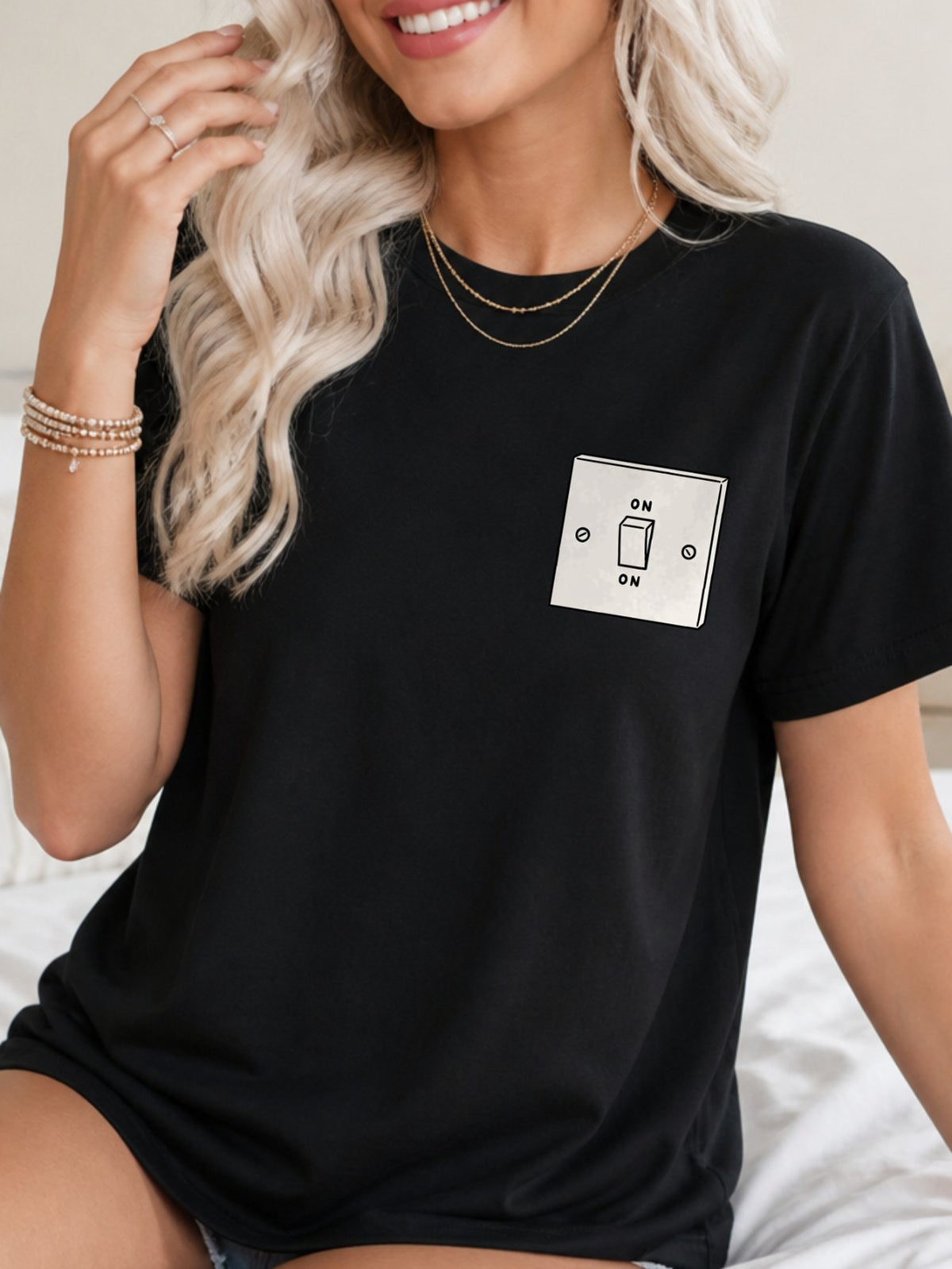 ON Toggle Light Switch T-Shirt - Black Model