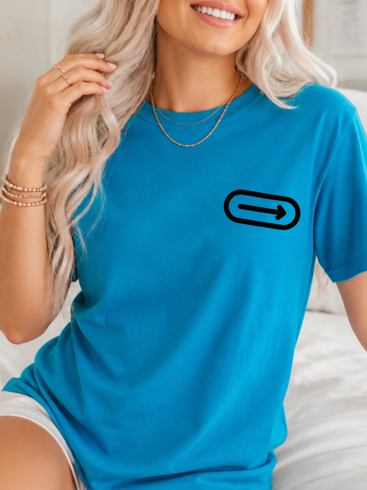 Right Arrow Icon Graphic Tee - Sapphire Model