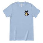 Cute Wolf Eating Ramen Pocket Print Tee, Kawaii Noodle Lover Shirt, Small Graphic T‑Shirt, Anime Food Tee, Casual Minimal Animal Top - Baby Blue Front