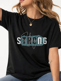 Stay Strong Distressed Script Graphic T-Shirt - Black Model