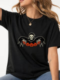 Grim Reaper Skeleton Pumpkin Halloween Tee - Black Model