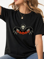 Grim Reaper Skeleton Pumpkin Halloween Tee - Black Model