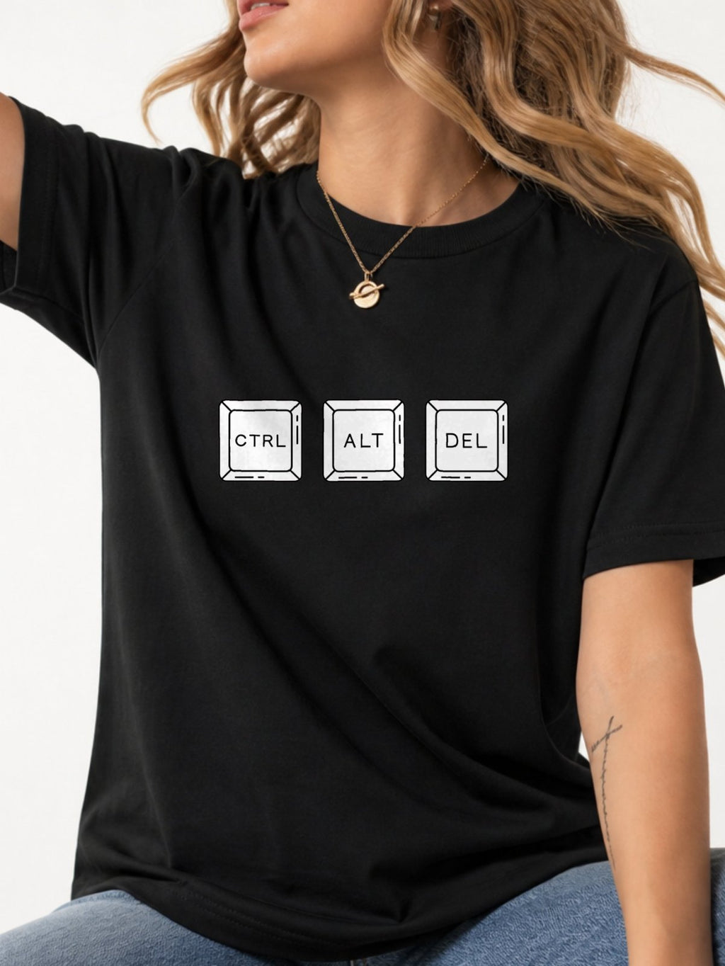 Ctrl Alt Del Keyboard Keys T-Shirt - Black Model