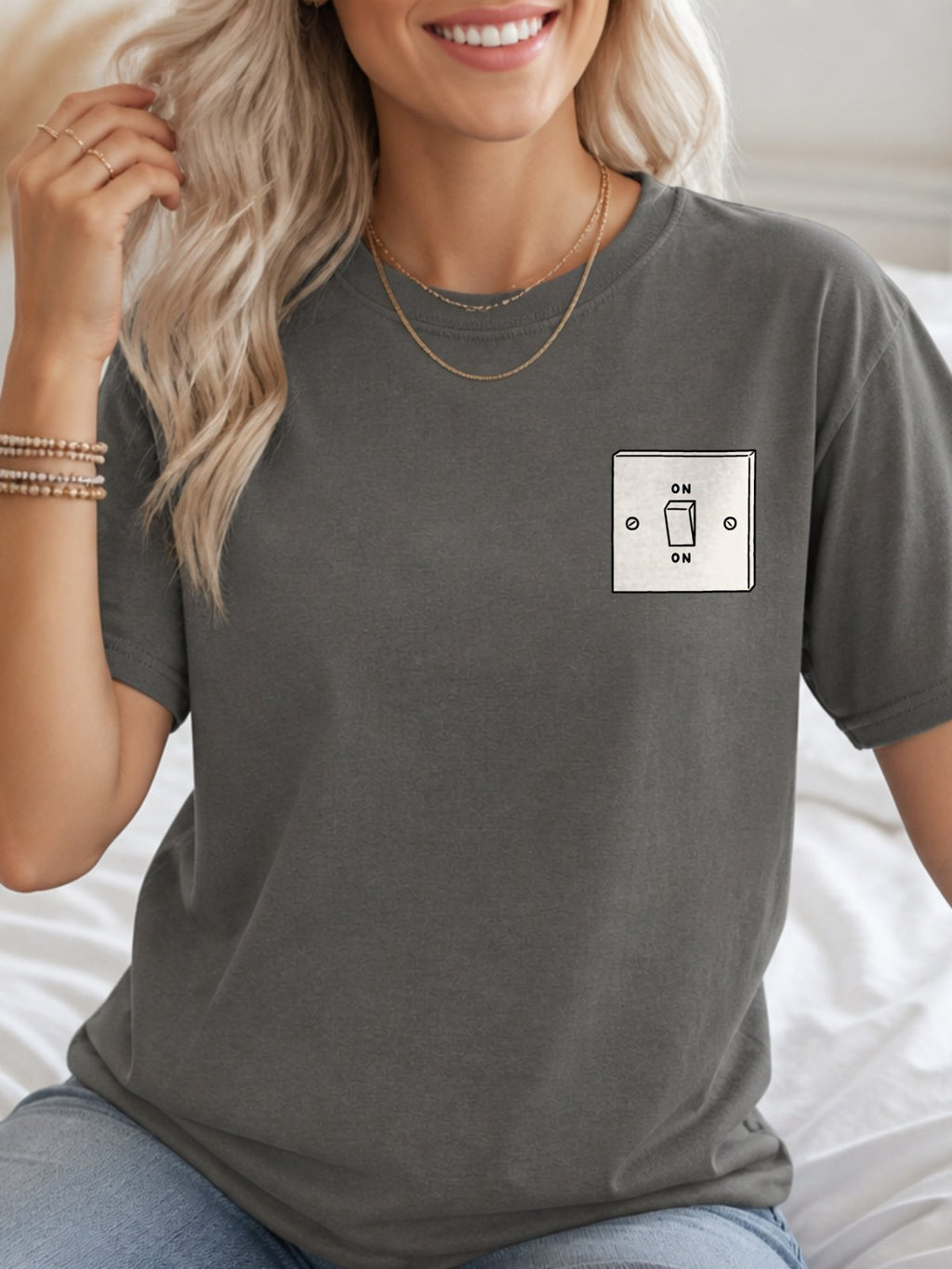 ON Toggle Light Switch T-Shirt - Charcoal Model
