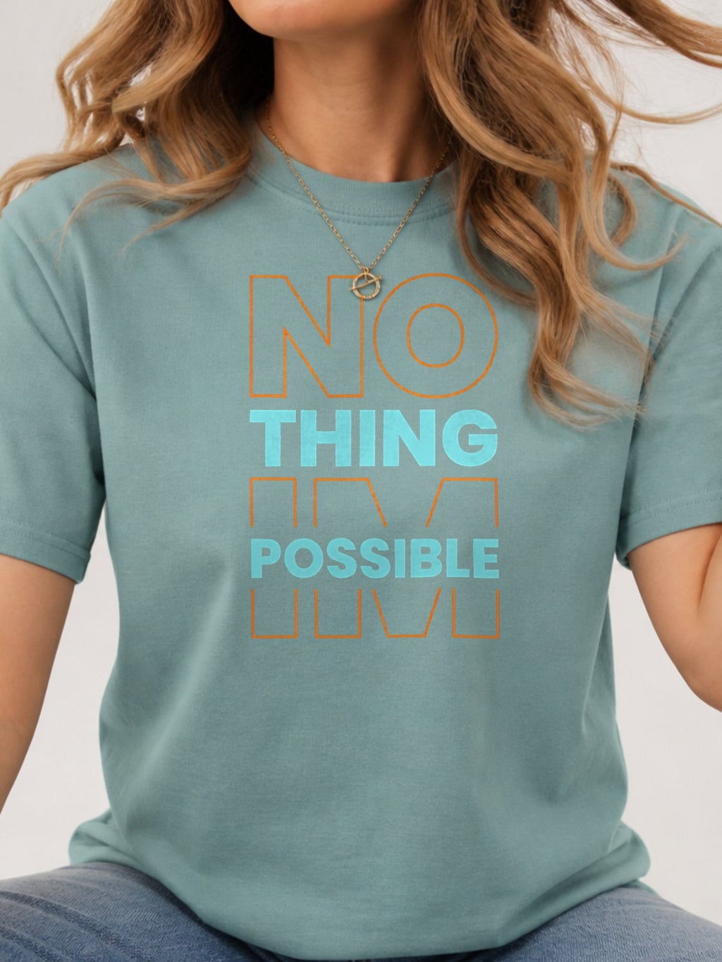 Nothing Is Possible Color Block Graphic T-Shirt - Aquatic Model