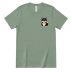 Cute Wolf Eating Ramen Pocket Print Tee, Kawaii Noodle Lover Shirt, Small Graphic T‑Shirt, Anime Food Tee, Casual Minimal Animal Top - Sage Front
