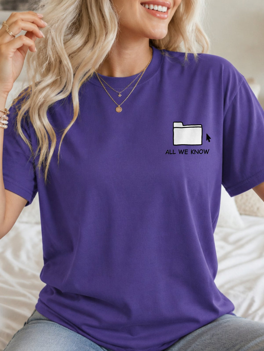 All We Know Folder Doodle Graphic T-Shirt - Lilac Model