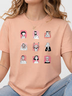 Cute Cartoon People Characters T-Shirt - Dusty Rose Model