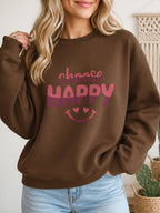 Choose Happy Vintage Boho Graphic Sweatshirt - Hanes_Army_Brown Model