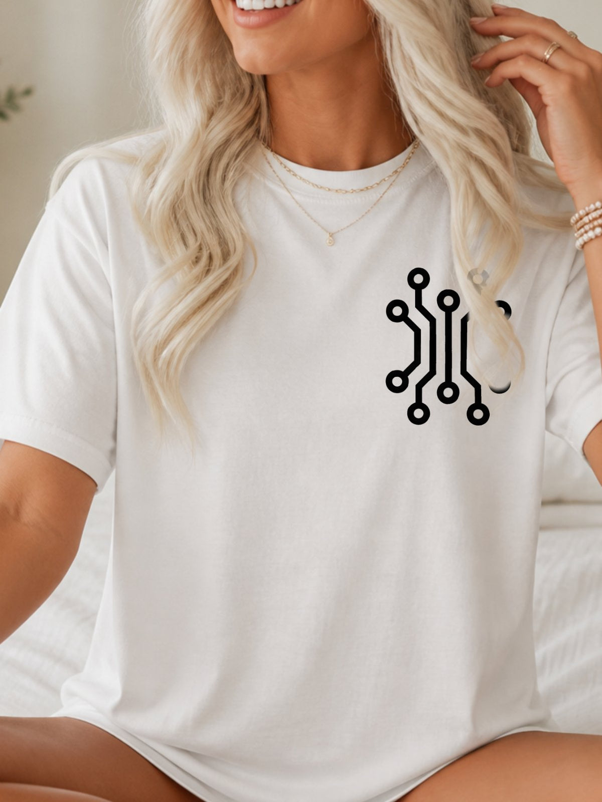 Circuit Board Graphic T-Shirt - White Model