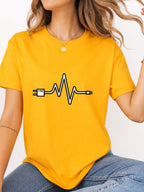 Power Cord Wave Line Graphic T-Shirt - Gold Model