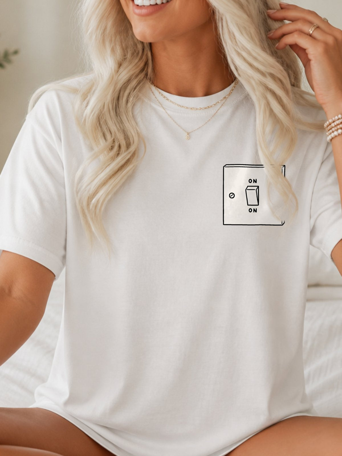 ON Toggle Light Switch T-Shirt - White Model