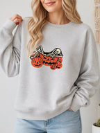 Skeleton Chilling In Pumpkin Retro Graphic Sweatshirt - Hanes_Ash Model