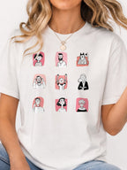 Cute Cartoon People Characters T-Shirt - White Model