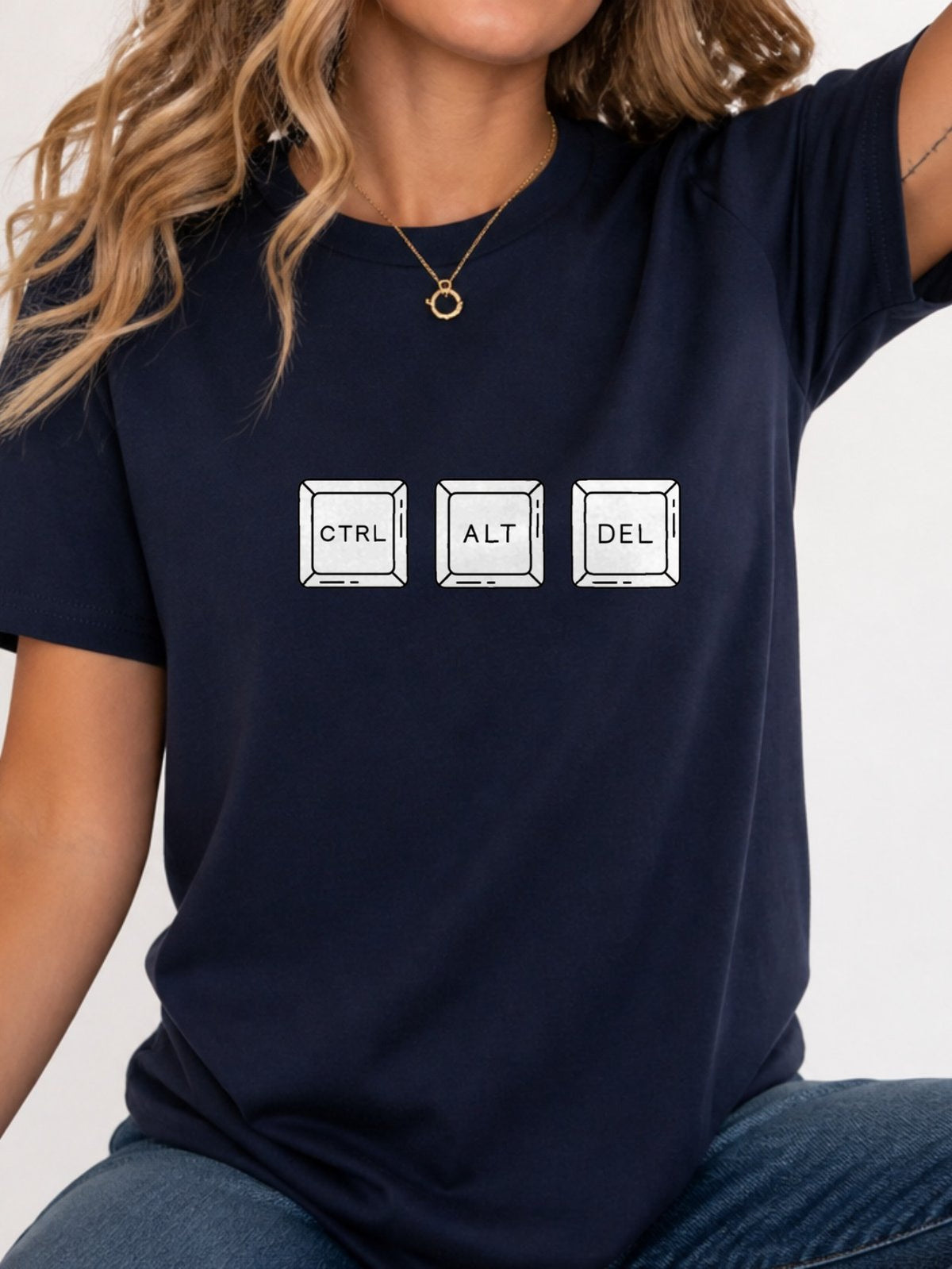 Ctrl Alt Del Keyboard Keys T-Shirt - Navy Model