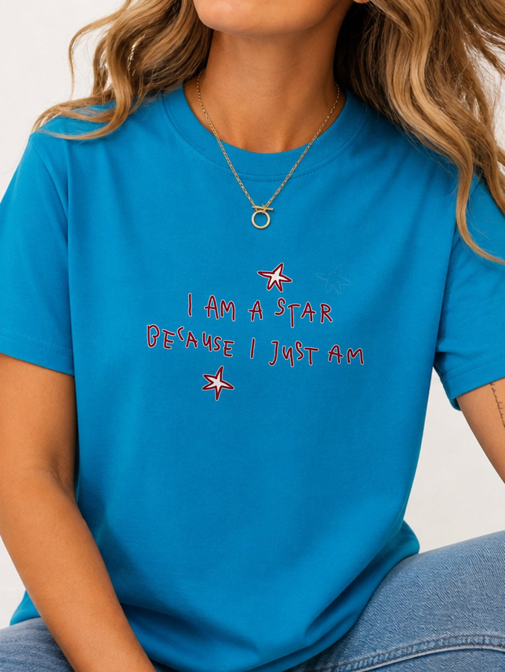 I Am A Star Handwritten Star Quote Graphic T-Shirt - Sapphire Model