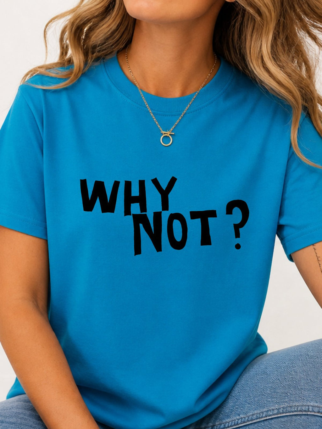 It's A New Day Coffee Cartoon Doodle Graphic T-Shirt - Sapphire Model