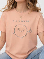 It's A New Day Coffee Cartoon Doodle Graphic T-Shirt - Dusty Rose Model