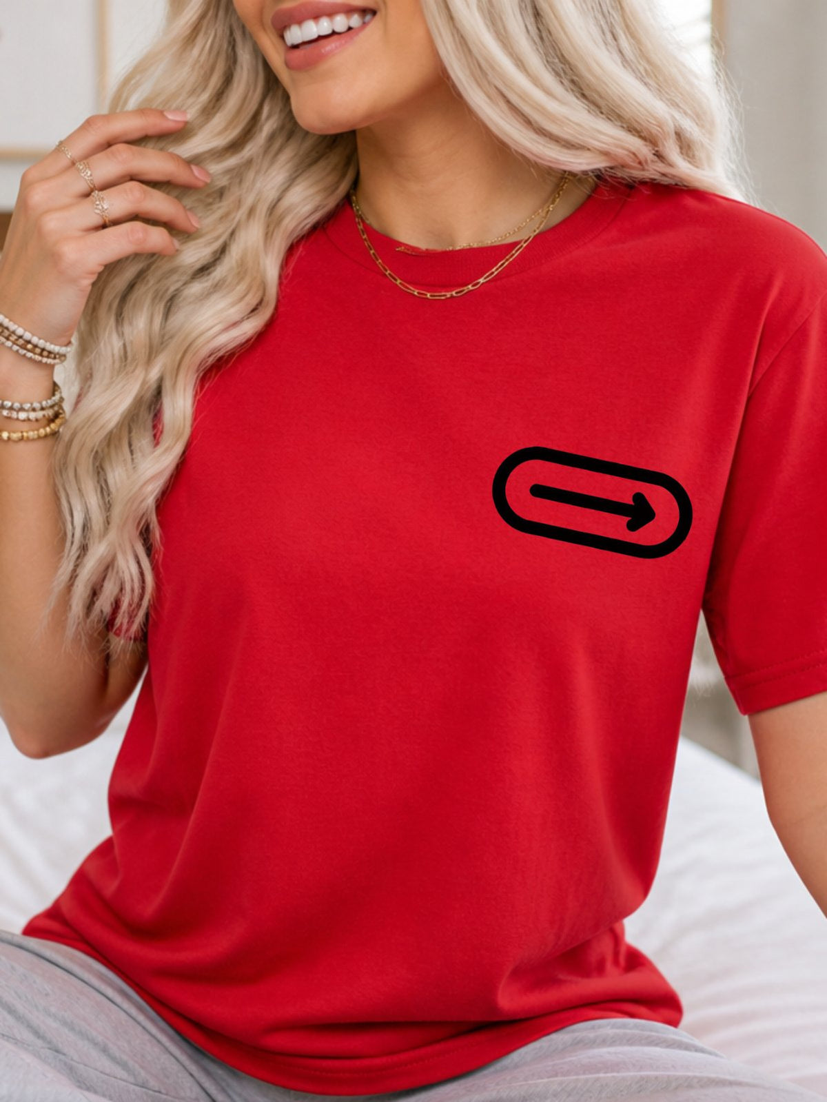 Right Arrow Icon Graphic Tee - Red Model