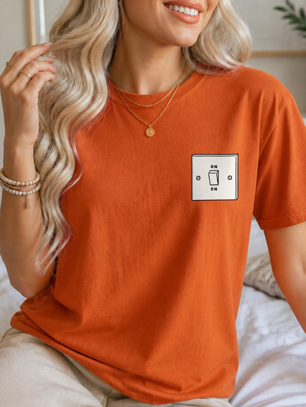 ON Toggle Light Switch T-Shirt - Texas Orange Model