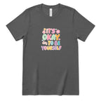 Retro Bubble Letter Positive Tee, Self Acceptance Graphic T‑Shirt, Mental Health Awareness, Be Kind To Yourself Top - Asphalt Front