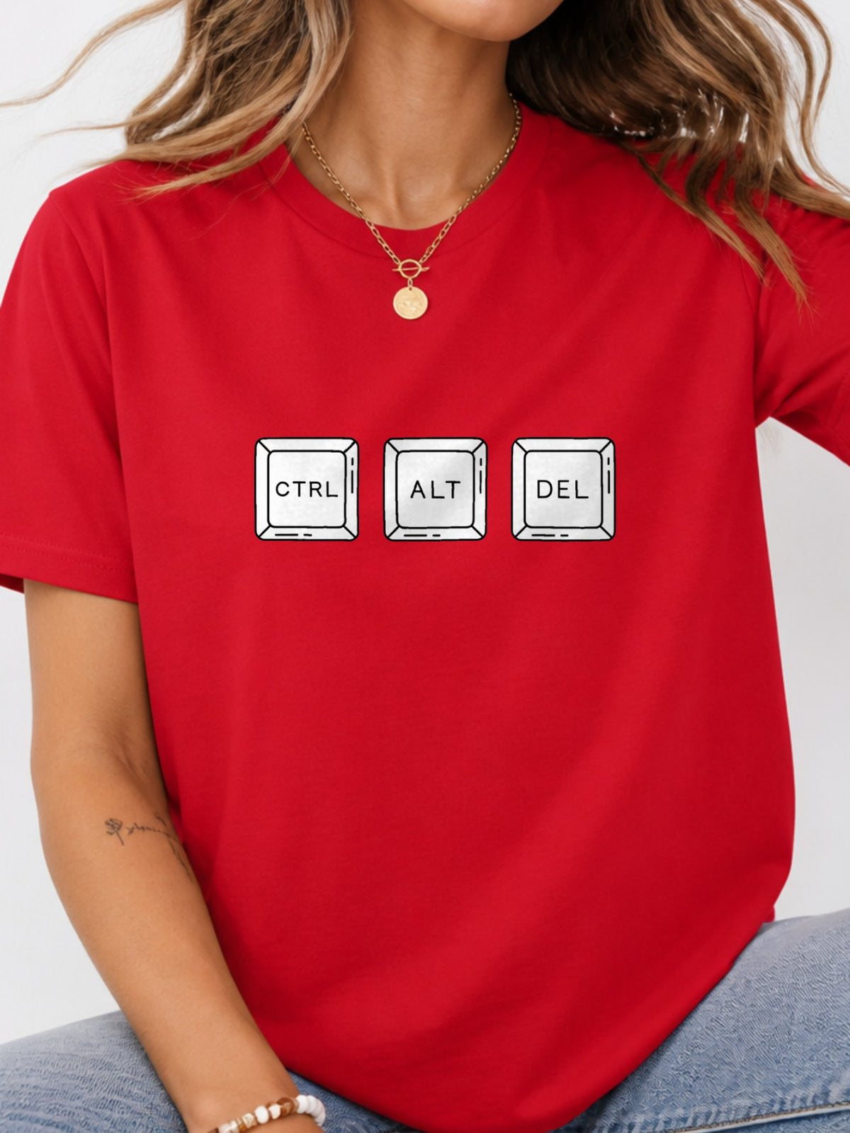 Ctrl Alt Del Keyboard Keys T-Shirt - Red Model
