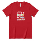 Retro Bubble Letter Positive Tee, Self Acceptance Graphic T‑Shirt, Mental Health Awareness, Be Kind To Yourself Top - Canvas Red Front