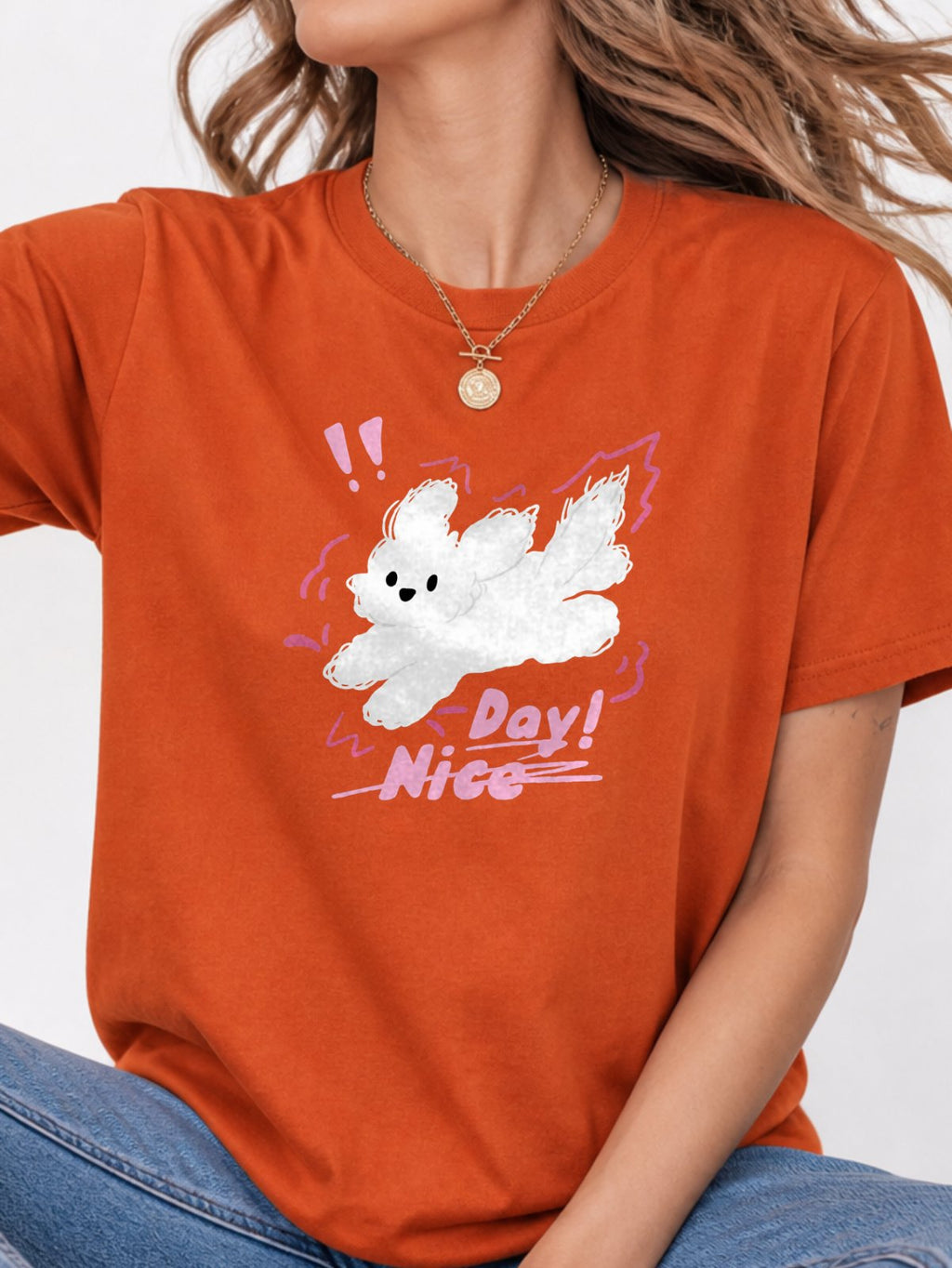 Nice Day Fluffy Dog Graphic T-Shirt - Texas Orange Model