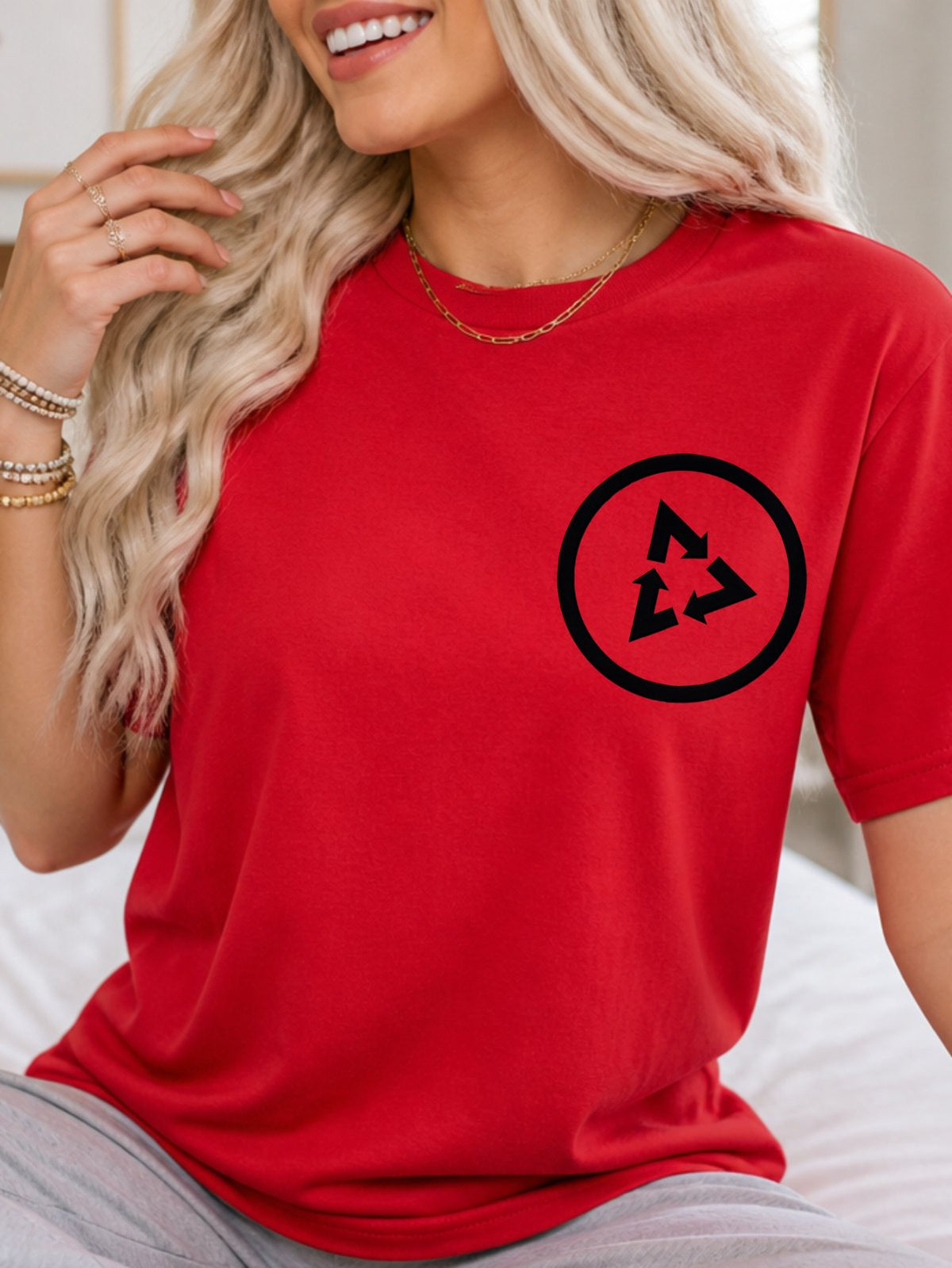 Circular Recycle Arrows Tee - Red Model