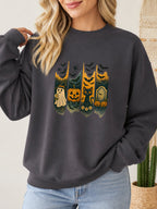 Retro Boho Daisy Spooky Season Sweatshirt - Hanes_Charcoal_Heather Model