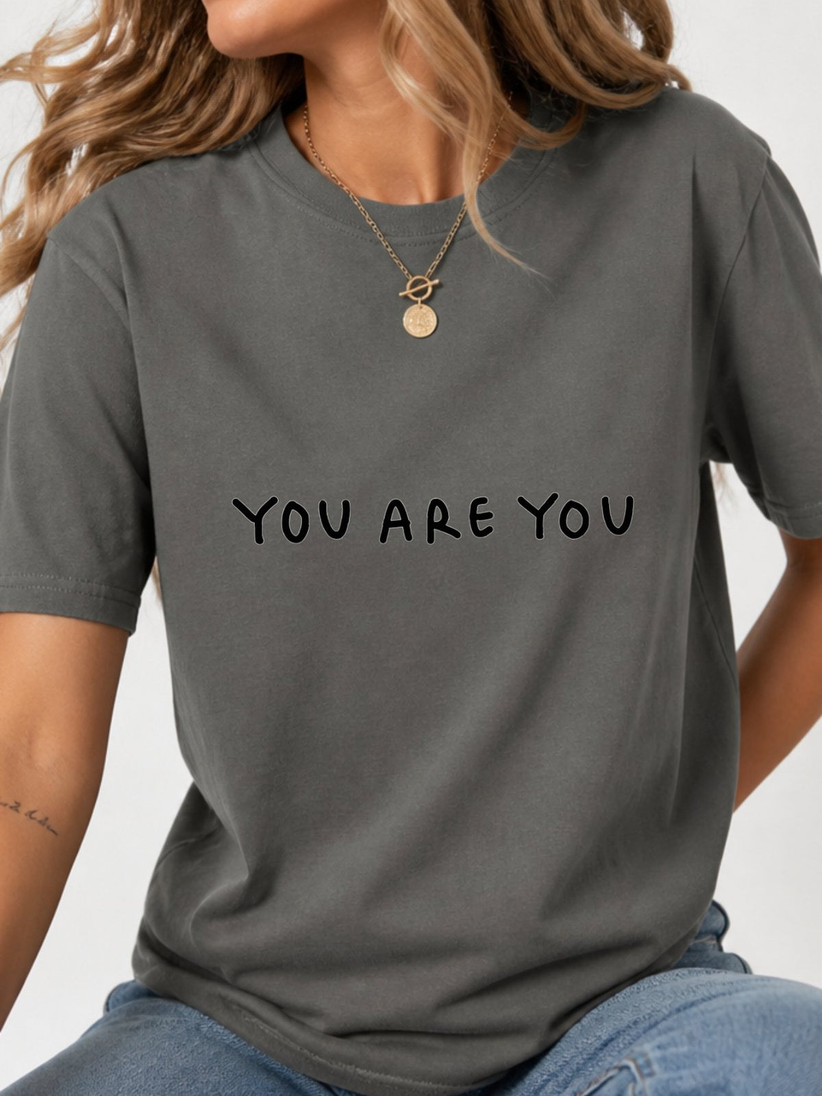 You Are You Simple Handwritten Quote Graphic T-Shirt - Charcoal Model